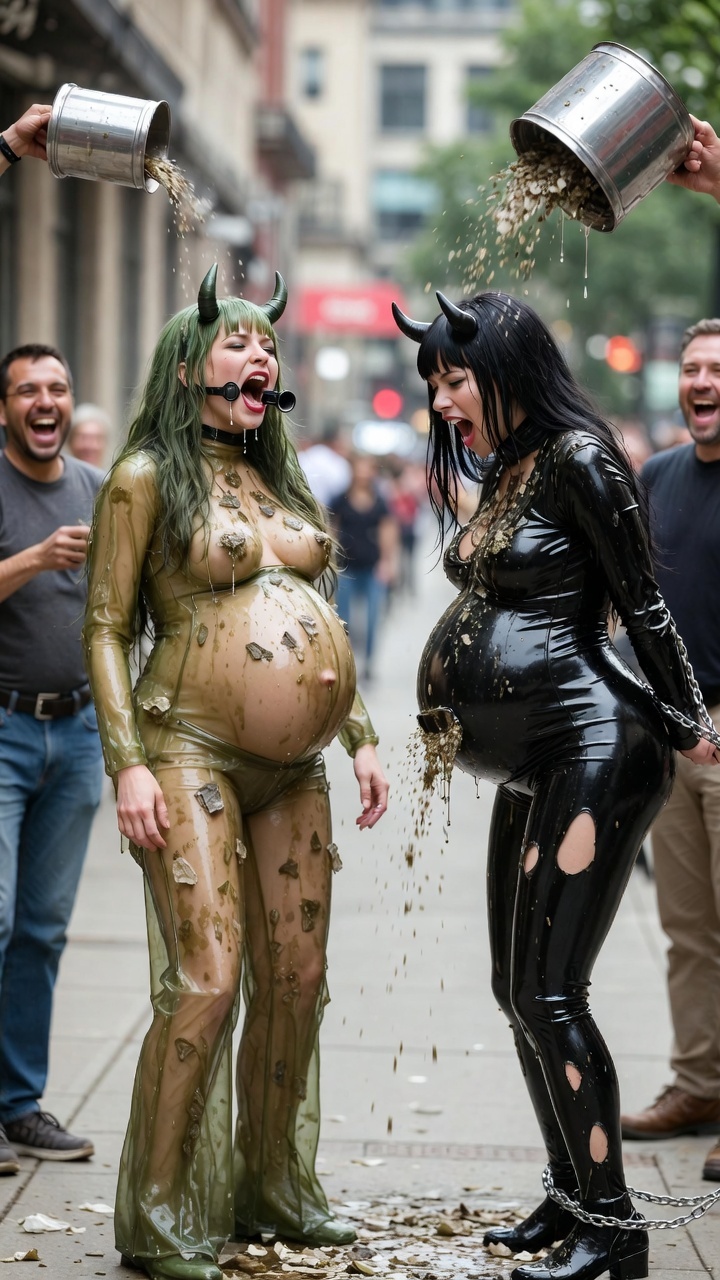Pregnant BDSM women used as living trash cans — 13